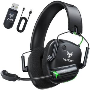 lot 2832 image: WESEARY Wireless Gaming Headset for PC, PS5, PS4, Switch & Mac, Dual-Mode 2.4GHz & Bluetooth Gaming Headphones with Microphone, Ultra-Low Latency, 3D Stereo Sound, Up to 45H Battery - Retail $27