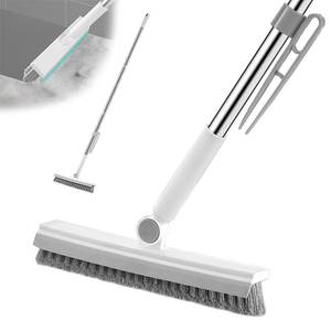 lot 2842 image: Floor Scrubbing Brush with 57 Adjustable Long Handle,3 in 1 Living Grout Brush with Squeegee,V-Shape Stiff Brush Bristle,Heavy Duty Bathroom Cleaning Brush for Tile,Deck,Patio,Wall,Garage,Kitchen - Retail $10