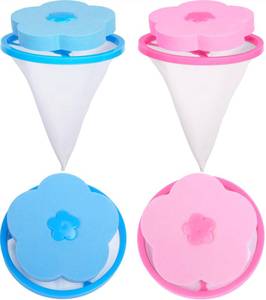 lot 2843 image: BUEDM Pet Hair Remover for Laundry, 4 Pack Floating Lint Catcher for Washing Machine, Upgraded Ultra-Fine Mesh Pet Hair Catcher for Pulsator Washer, Reusable Laundry Lint Trap for Dog Cat Fur - Retail $10