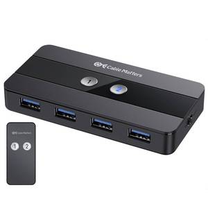 lot 2845 image: Cable Matters Dual 4K 60Hz USB C KVM Switch for 2 Computers 2 Monitors (Not Work with Desktop PCs or Chromebooks) with RF Remote Control, HDMI, DisplayPort & 4X USB 3.0 Compatible with Thunderbolt 4 - Retail $40