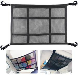 lot 2846 image: HOZOMT Car Ceiling Cargo Net for SUV,35.4X25.6Car Ceiling Storage,Load Capacity Automotive Cargo nets Interior Accessories for Van,Double-Layer Mesh Automotive Roof Camping Essentials - Retail $20