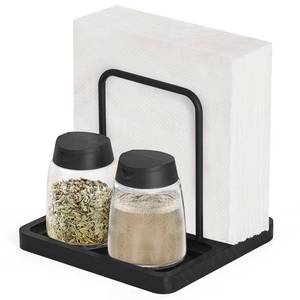 lot 2866 image: Mkono Napkin Holder for Table Farmhouse Wooden Napkin Dispenser Rustic Paper Napkin Storage for Kitchen Dining Room Coffee Bar, Black (Salt and Pepper Shakers not Included) - Retail $12