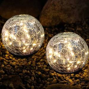 lot 2877 image: qzzwbbtc Garden Decoration, Cracked Glass Solar Globe Lights for Yard Pathway Patio Halloween Christmas Outside Decor,Warm White 2 Pack 50 LED(4.7) - Retail $16