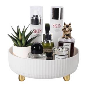 lot 2878 image: Anyoifax Makeup Perfume Organizer Tray 360 Degree Rotating Lazy Susan Skincare Lotion Organizer Spinning Cosmetics Storage for Dresser, Vanity, Bathroom Countertop, Small Ivory White - Retail $12
