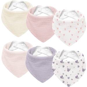 lot 2890 image: Susurration Muslin Baby Drool Bibs 6Pack Soft Triangular Adjustable Baby Bandana Bibs for Unisex Girls & Boys (Spring Garden) - Retail $9