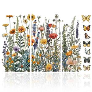 lot 2894 image: GLOBLELAND 3 Sheets Wildflowers Furniture Transfer 6x12inch Butterflies and Flowers Rub on Transfer Self-Adhesive Wall Art Decals for Bedroom Living Room Desk Table Decoration - Retail $11