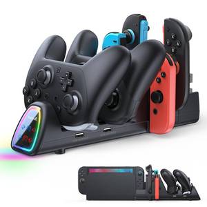lot 2898 image: FASTSNAIL Switch 12 Compatible Controller Charging Dock for Nintendo Switch 21 for Joycon 2, 10 in 1 Fast Controller Charger Station Stand for Pro Controller 21 with 11 RGB Modes, LED Indicator - Retail $32