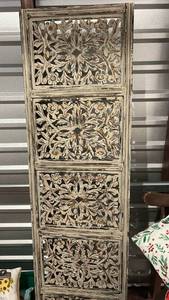Antique Mango Wood Hand-Carved Floral Panel 5 ft tall