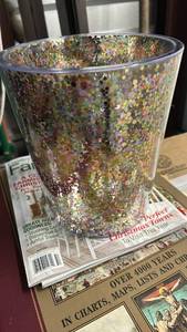 lot 40365 image: Clear Glass Trash can  with Multicolored Confetti Design