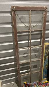lot 40370 image: Etched Glass Window Panel with Chain Hanging Hardware