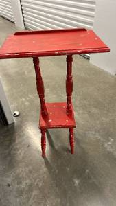 Red Painted Two-Tier Side Table with Turned Legs