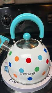 lot 107 image: Shangzher Polka Dot Tea Kettle with Turquoise Handle