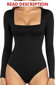 lot 1001 image: MANGOPOP Womens Square Neck Short Sleeve Long Sleeve Bodysuit Sexy Body Suits Shirt Slim Fitted Tops Size XL Gray
