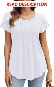 lot 1007 image: OFEEFAN Womens Tops Tulip Short Sleeve Blouses Pleated Front Summer Beach Vacation Outfits Small. See picture for print design. Blue Small
