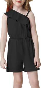 lot 1019 image: Girls Jumpsuit Asymmetrical Neck Ruffle Romper Casual Loose Shorts with Pockets Summer Outfits Size 8-9