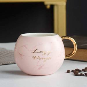 lot 1023 image: Phnom Penh Handle Pot Belly Ceramic Cup Coffee Cup Personalized Marble Mark Water Cup (17 oz)-Pink_501-600ml