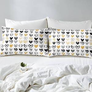 lot 1046 image: jejeloiu Twin Size, Love Bedding Duvet Cover Set, Black & White with Golden Heart Shaped Bedding Set, Bedspread Cover, Twin Size with 1 Pillow Case