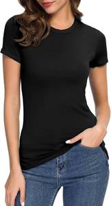 lot 1059 image: Womens Crewneck Slim Fitted Short Sleeve T-Shirt Stretchy Bodycon Basic Tee Tops. Medium