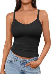 lot 1060 image: AUTOMET Womens Tank Top for Women Ribbed Sleeveless Racerback V Neck Sapghetti Strap Cropped Tops Camisole Knit Layering Tees Black, Small