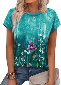 lot 1061 image: OFEEFAN Womens Tops Tulip Short Sleeve Blouses Pleated Front Summer Beach Vacation Outfits Large