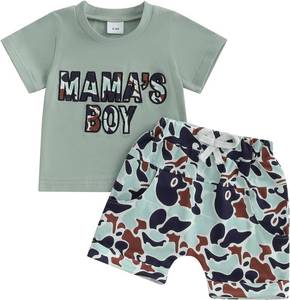 lot 1082 image: 6-12 M Baby Boy Clothes Mamas Boy Embroidery T-Shirt and Camo Shorts Set 2Pcs Infant Toddler Summer Outfit