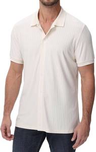lot 1090 image: ZTN Mens Shirts Short Sleeve Casual Striped Summer Shirts Button Down Shirt for Men Beach Shirt Apricot Medium