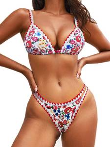 lot 1116 image: BIKINX Womens Swimsuits Sexy Thong Micro Bikini Ditsy Floral Two Piece Sets Bathing Suit Color Block Bandeau Swim Top. Medium