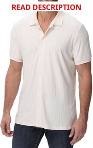 lot 1143 image: ZTN Mens Shirts Short Sleeve Casual Striped Summer Shirts Button Down Shirt for Men Beach Shirt. Apricot in color with with strip, 2XL