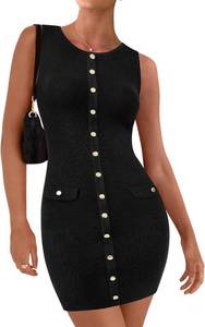 lot 1144 image: BTFBM Womens Short Bodycon Dress Summer 2025 Crewneck Sleeveless Knit Trendy Tight Fitted Wedding Going Out Dresses. Large