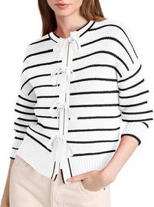 lot 1154 image: Disamer Womens 2024 Knit Cardigan Sweaters Fall Clothes Long Sleeve Fashion Casual Y2k Tie Open Front Cropped Jackets(Line White.S), Small