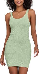 lot 1161 image: ZAFUL Womens 2025 Summer Mini Tank Dresses Knit Sleeveless Slim Fit Crewneck Petite Party Club Short Bodycon Pencil Dress(1-Light Green, XL)