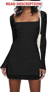 lot 1164 image: ZAFUL Long Sleeve Mini Dresses for Women 2025 Fall Square Neck Textured Lined Slim Fitted Wedding Guest Dress for Club Party. Pink in color. Medium