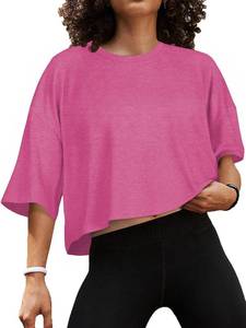 lot 1168 image: Workout Shirts Women Athletic Dry Fit Crop Gym Tops Clothes Rose L