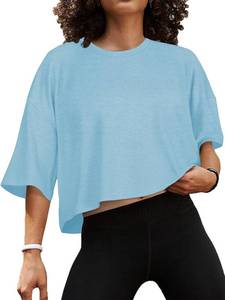 lot 1169 image: Gym Shirts Women Quick Dry Athletic Crop Tops Gym Clothes Light Blue 2XL