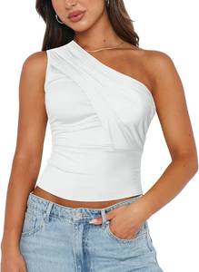 lot 1170 image: Womens One Shoulder Ruched Double Lined Tank Tops Sexy Slim Fit Sleeveless Going Out Tops M