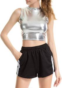 lot 1177 image: Women Metallic Tank Tops, Shiny Crop Top for Dancing, Raves, Festivals, Costumes Size XL Silver