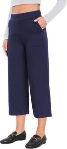 lot 1185 image: Tapata Womens Wide Leg Cropped Pants Stretchy Pull On Mid Rise Slacks for Business Casual Capris with Pockets. Size Small