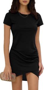 lot 1188 image: 2XL Women Summer T Shirt Casual Dress Crew Neck Wrap Ruched Bodycon Short Sleeve Party Club Mini Dresses