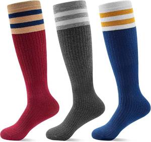 lot 1192 image: Girls Knee High Socks, Cotton Long Tube Socks for Toddler Boys Girls (1-12 Years) 3 Pairs