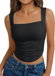lot 1193 image: Large Trendy Queen Womens Summer Tank Tops Going Out Crop Shirts Square Neck Cute Y2k Fashion Clothes Spring Outfits 2025 Size 7 Black