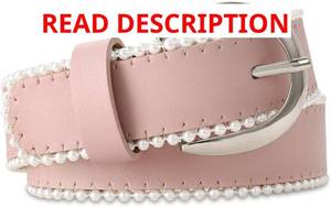 lot 1201 image: RISANTRY Womens Black Leather Belt with Silver Buckle and Pearl Embellishment - Perfect for Pants and Dresses