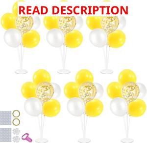 lot 1205 image: 6 Set Balloon Stand with Yellow and White Balloons Centerpiece Table Decorations Bee Daisy Sunflower Pary Birthday Bridal Shower Wedding New Years Decorations 2025, PinkSilverWhite Balloons
