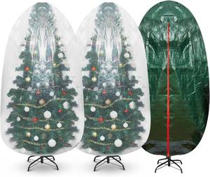 lot 1219 image: Gueevin Upright Christmas Tree Storage Cover Bag for Tree Heavy Duty Tear Proof, 2 Pieces 9 x 4 Christmas Tree Clear Poly Storage Disposal Bag for 7.5-9 ft Tree(White Green, 9 x 4 ft)
