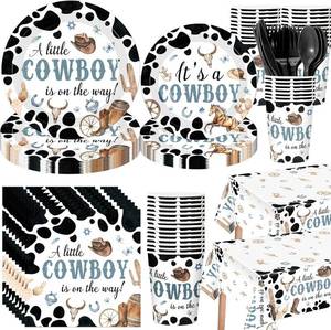 lot 1235 image: Pickmesh 194 Pcs Cowboy Baby Shower Decoration Western Tableware Set A Little Cowboy is on the Way Paper Plates Napkins Cups Tablecloth Cowgirl Party Supplies for Baby Shower Party