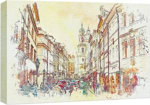 lot 1236 image: wall26 Canvas Print Wall Art Vintage Watercolor European Crowded City Plaza Architecture & Maps Historic Illustrations Impressionism Rustic Scenic Colorful for Living Room, Bedroom, Office - 16x24