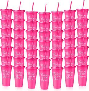 lot 1275 image: Nuenen 50 Pcs Employee Appreciation Tumbler with Straw and Lid Bulk Water Bottle Plastic Ice Coffee Cup 24oz Thank You Tumbler Inspirational Travel Mugs Bulk for Coworker Friend (Classic Style)