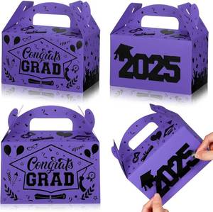 lot 1330 image: Tenceur 30 Pack Graduation Party Favors Boxes with 2025 DIY Sticker Large Capacity Graduation Treat Cookie Candy Gift Boxes for Class of 2025 Congrats Grad College Party Favors(Purple and Black)