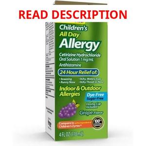 lot 1395 image: Two Pack GoodSense Childrens All Day Allergy, Cetirizine Hydrochloride Oral Solution 1 mgmL, Grape Flavor, 4 Ounces Expiration Oct 2025