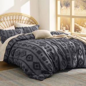 lot 23283 image: Bedsure Boho Tufted Grey Comforter Set Queen Size, GentleSoft 3 Pieces Boho Farmhouse-Style Decor Bedding, Exquisite Bedding for All Seasons, 1 Bed Comforter, 2 Pillow Shams, 90x90 Inches - Retail $64
