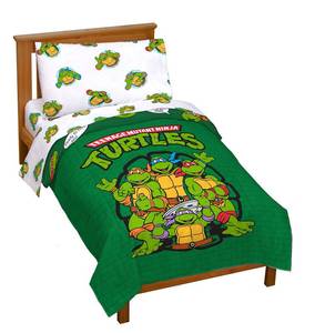 lot 23287 image: Jay Franco Nickelodeon Teenage Mutant Ninja Turtles Green Bricks 4 Piece Toddler Bed Set - Includes Reversible Comforter & Sheet Set Bedding - Super Soft Fade Resistant Microfiber - Retail $38